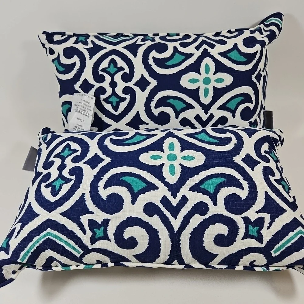 Damask Indoor/Outdoor Accent Throw Pillow, Plush Fill, Weather, and Fade Resi...